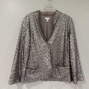 ☘️ Chico's Shimmering Silver Sequin Blazer Size Large